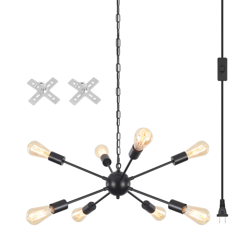 Mercer41 Pushkar 8 Light Modern Dimmable Plug in Sputnik Sphere Chandelier with Cord ON OFF Switch Industrial Sputnik Chandelier Lighting for Dining Room Kitchen Living Room Bedroom Foyer Reviews Wayf...